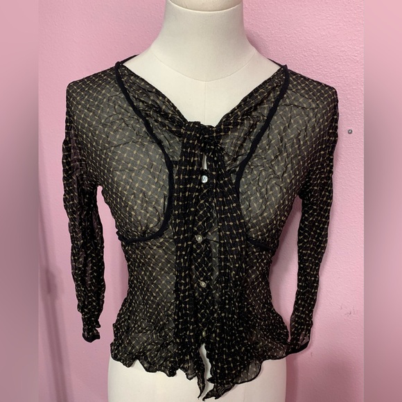 Studio M Tops - VTG Studio M 100% silk black/tan blouse, top with 3/4 sleeves - 0